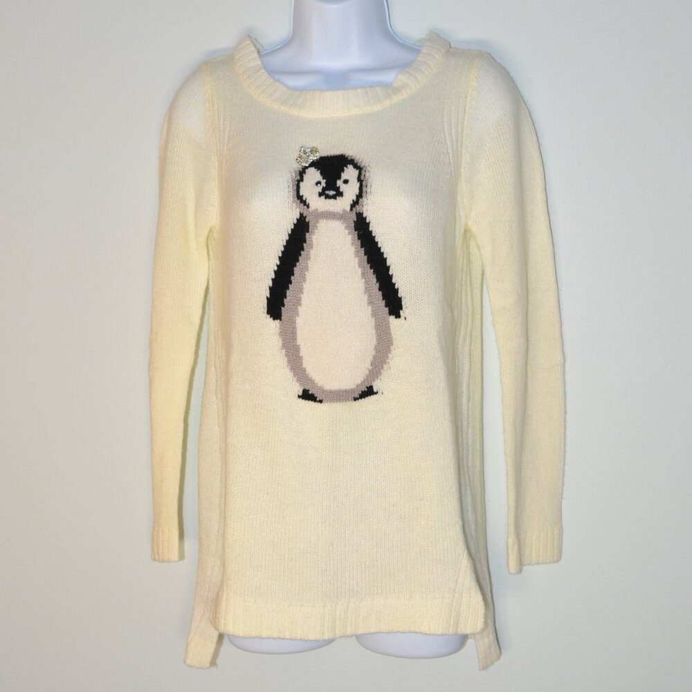 LC LAUREN CONRAD Womens Tunic Sweater Penguin Ivory Cream Small